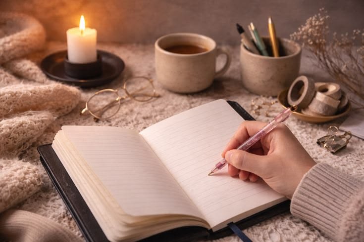 Open journal and coffee for Why We Believe Every Writer Deserves a Beautiful Journal